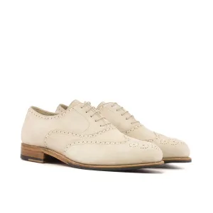 Ambrogio Bespoke Men's Shoes Ivory Suede Leather Wingtip Oxfords (AMB2431)
