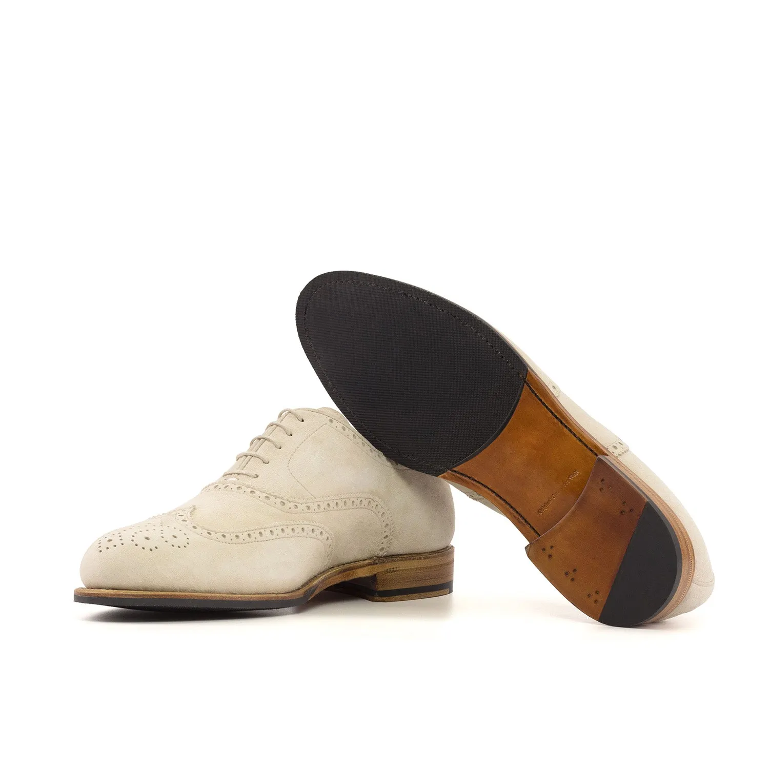 Ambrogio Bespoke Men's Shoes Ivory Suede Leather Wingtip Oxfords (AMB2431)