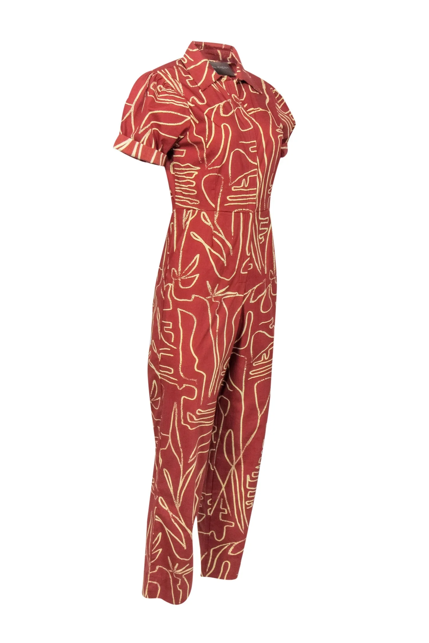 Bel Kazan - Orange & Cream Abstract Print "Kami Jumpsuit" Sz S