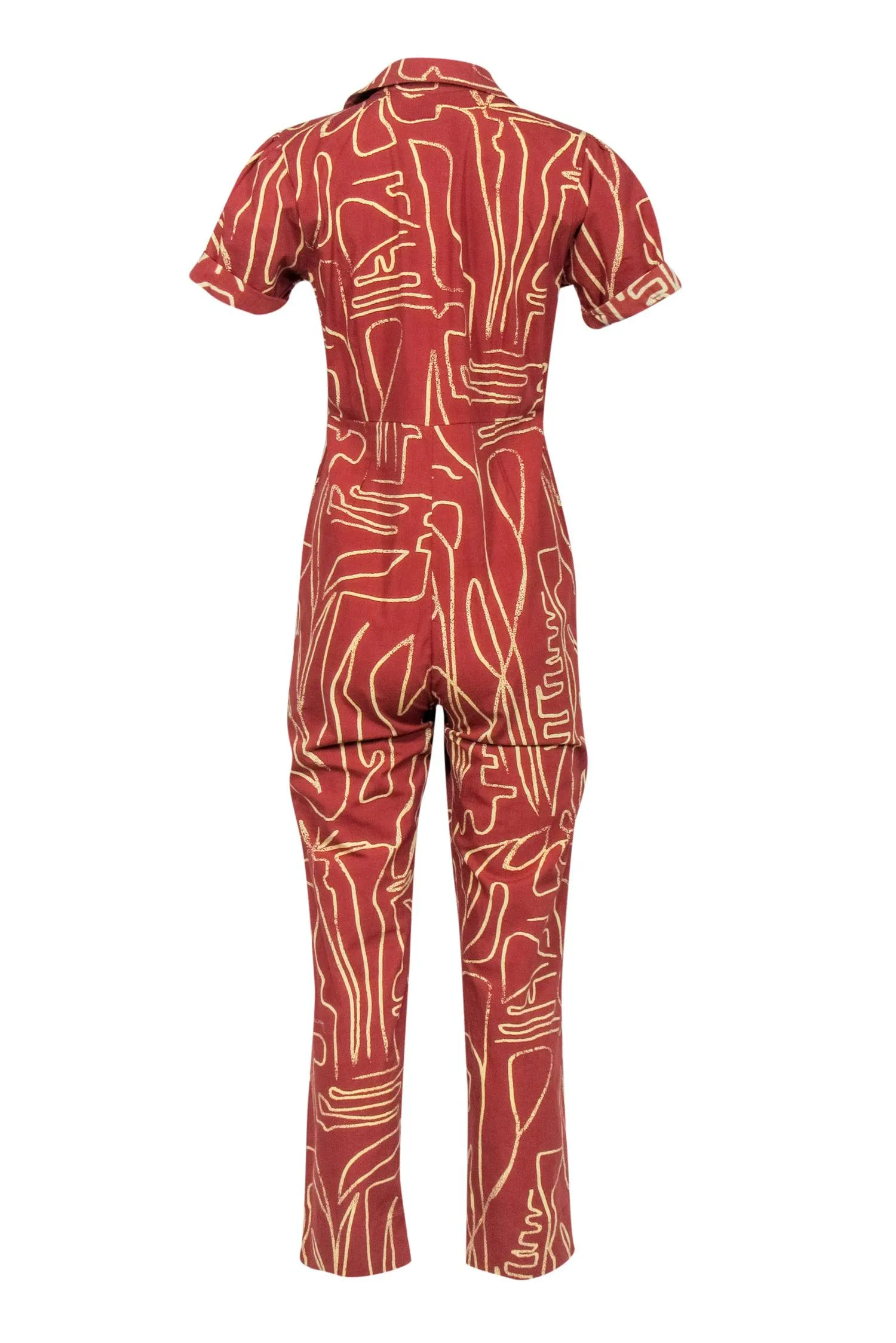 Bel Kazan - Orange & Cream Abstract Print "Kami Jumpsuit" Sz S