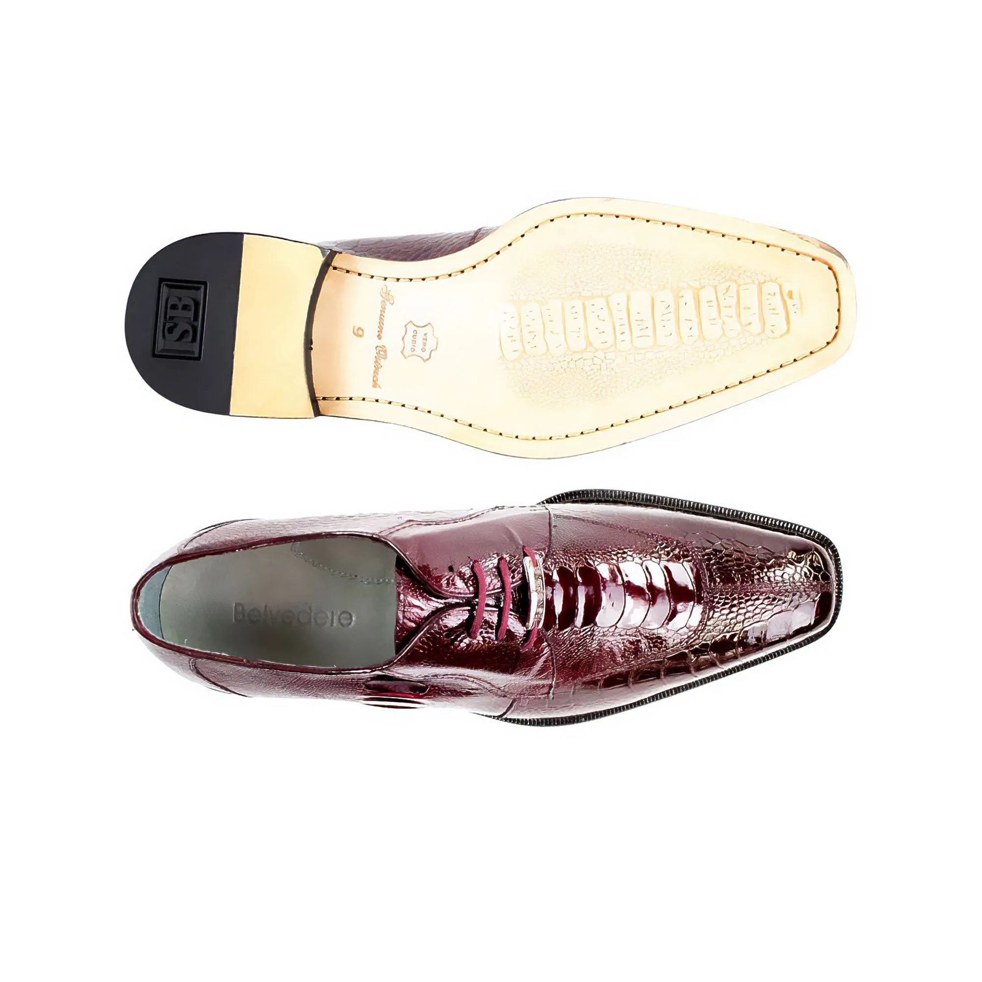 Belvedere Siena in Dark Burgundy Genuine Ostrich Leg Oxfords