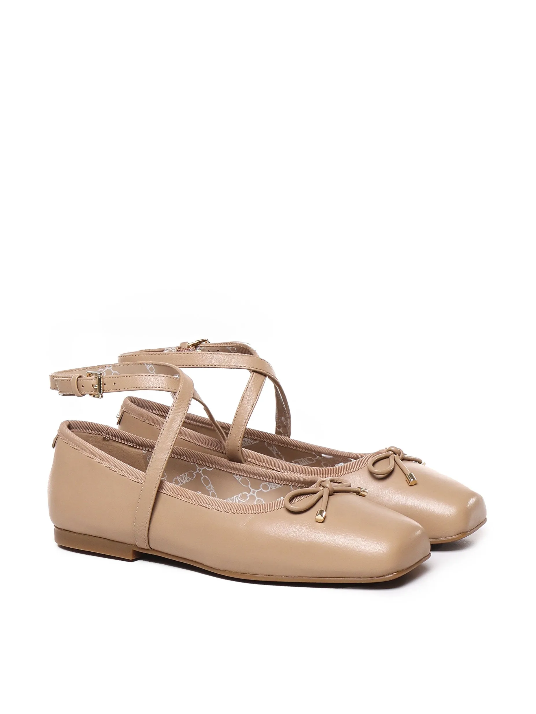 Camel Leather Ballerinas with Straps