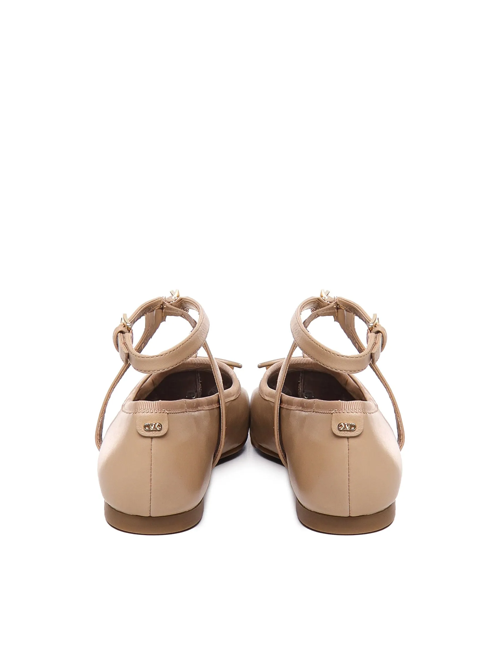 Camel Leather Ballerinas with Straps