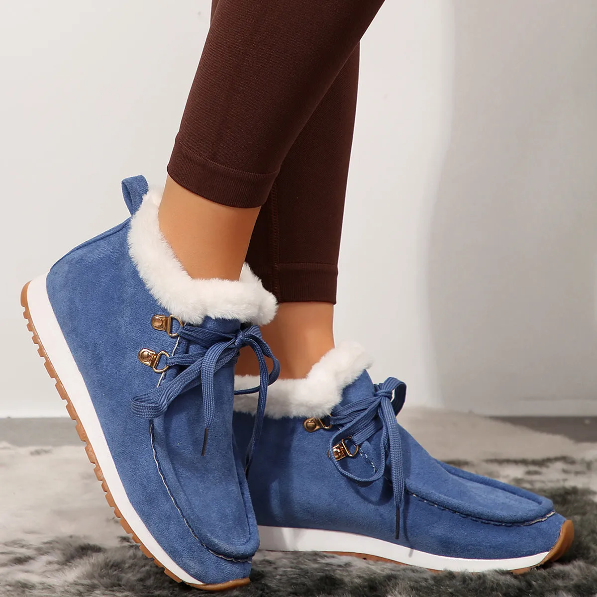 Casual Winter Lace-up Snow Boots Warm Plush Flat Shoes Women's Fleece Ankle Boot