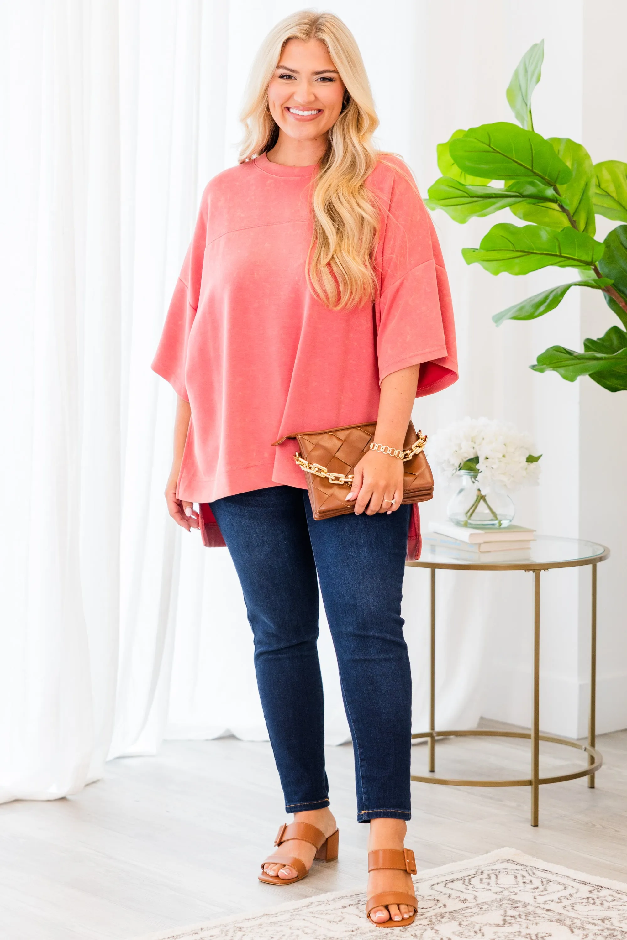 Easygoing Washed Tee, Pink