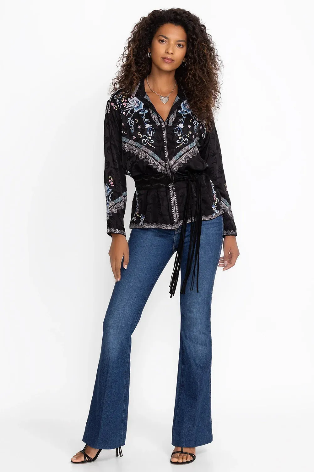 Johnny Was Audrey Embroidered Blouse - Sanded Black