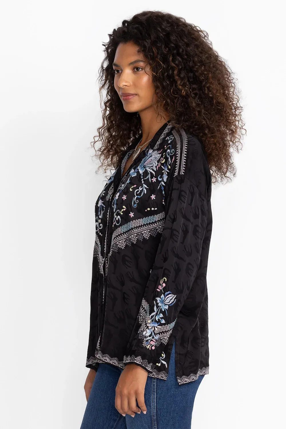 Johnny Was Audrey Embroidered Blouse - Sanded Black