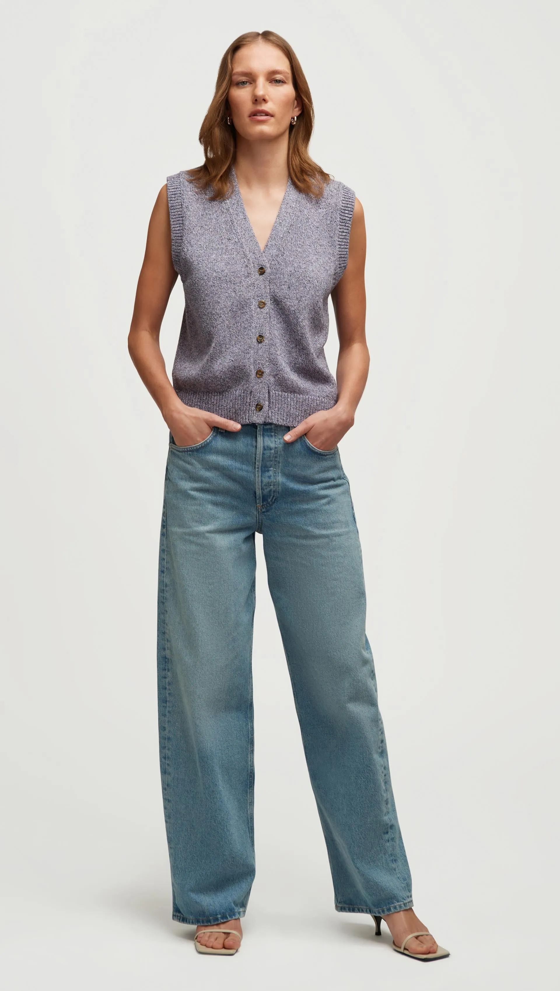Knit Button Vest in Cotton | Purple Multi