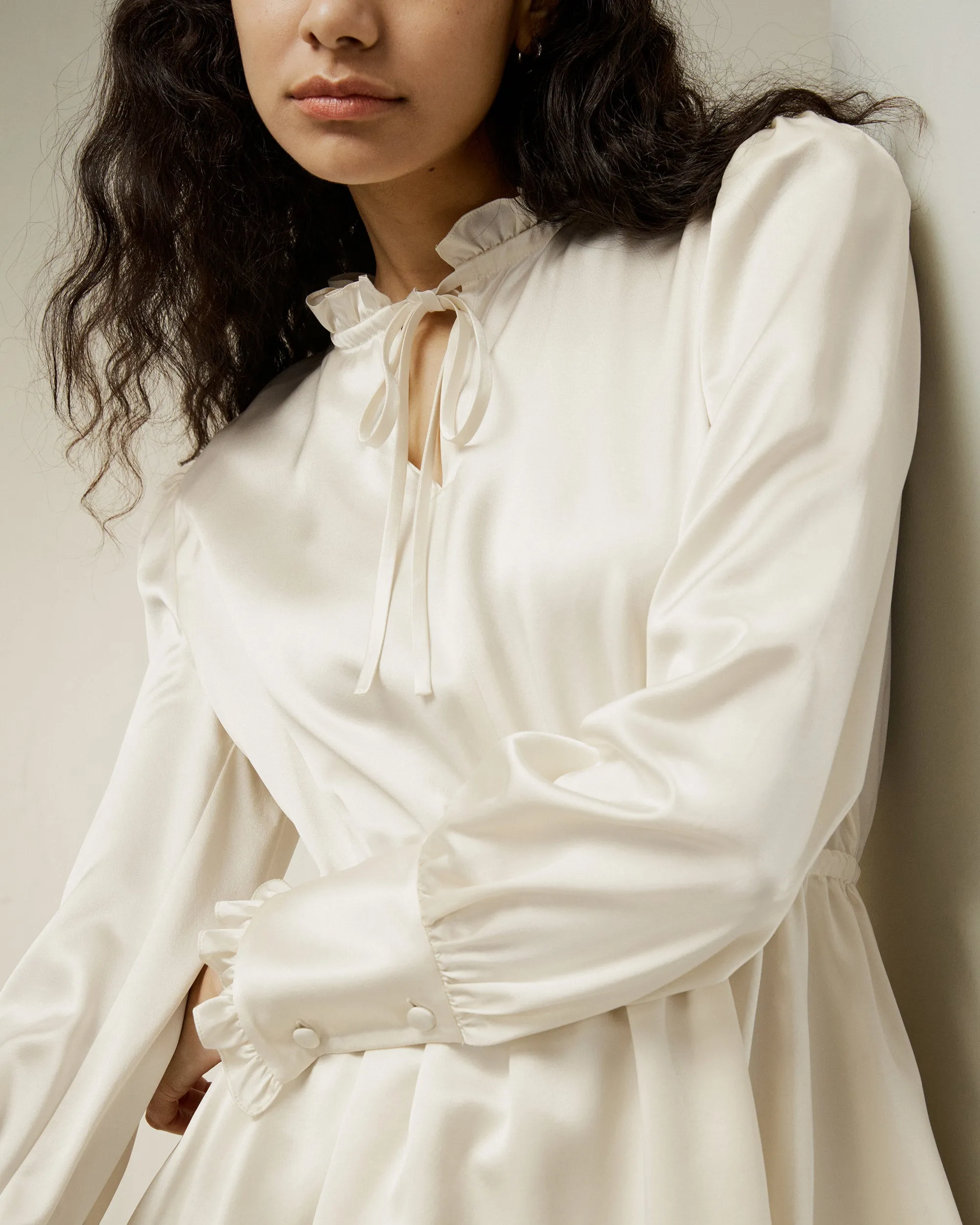 LILYSILK x CHARIS Tie Neck 2 Tiered Mini Dress