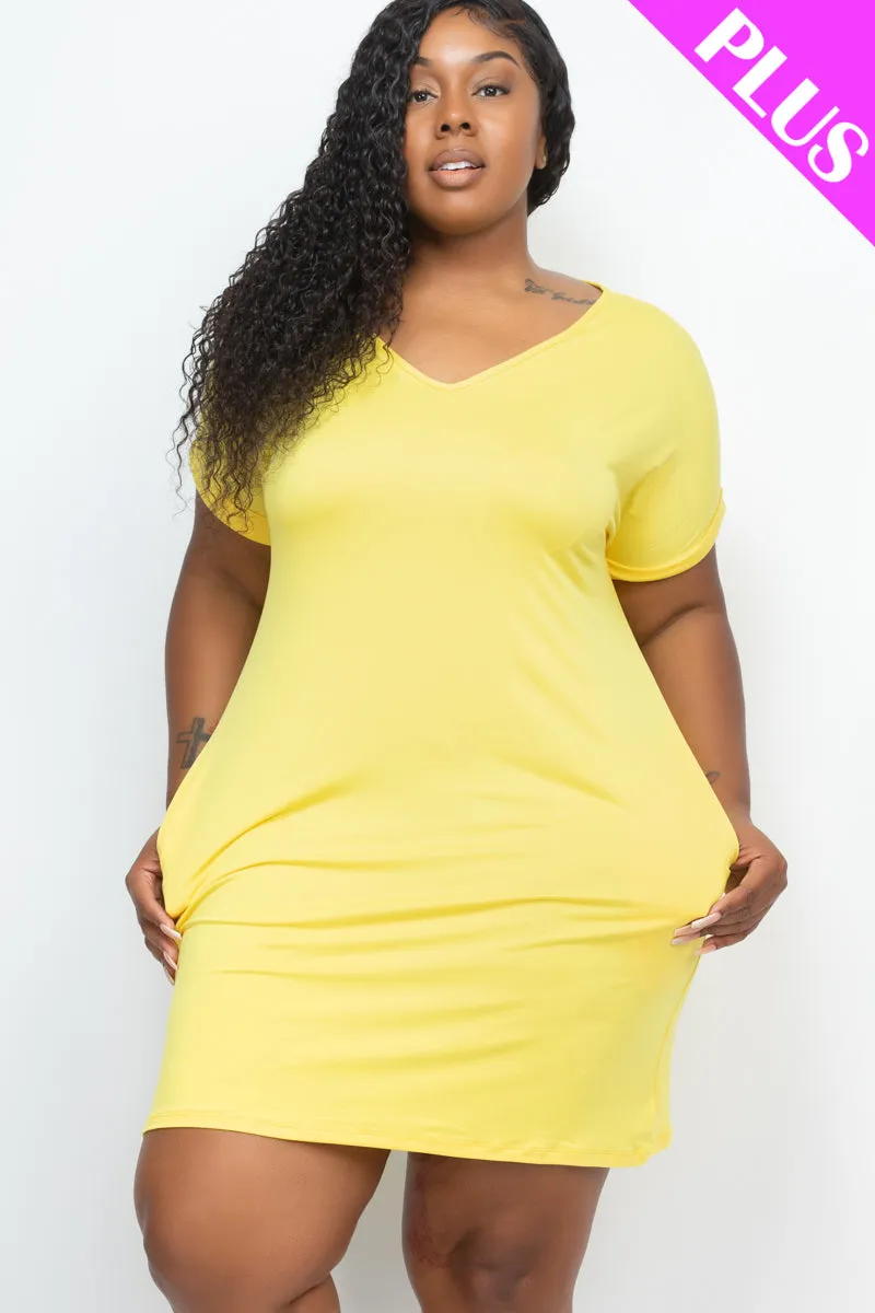 Plus Size Cap Sleeve Pocket Mini Dress (capella)