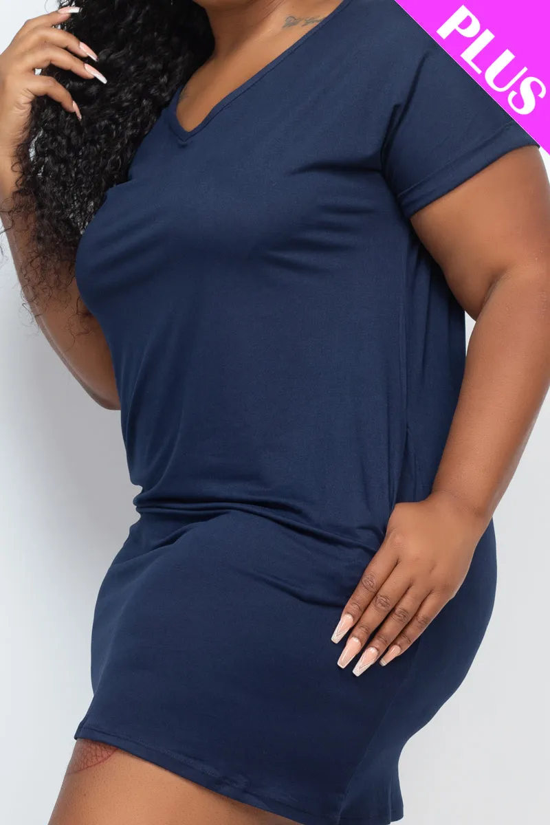 Plus Size Cap Sleeve Pocket Mini Dress (capella)