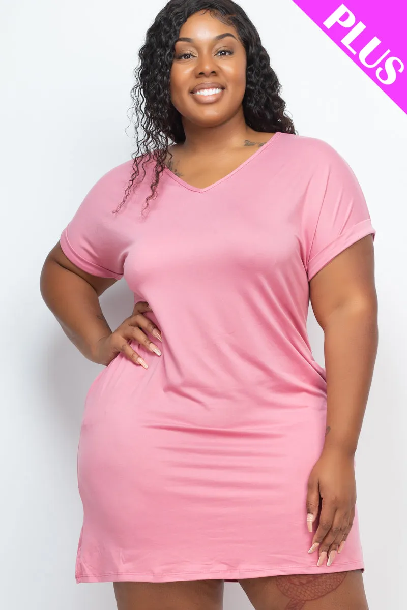 Plus Size Cap Sleeve Pocket Mini Dress (capella)
