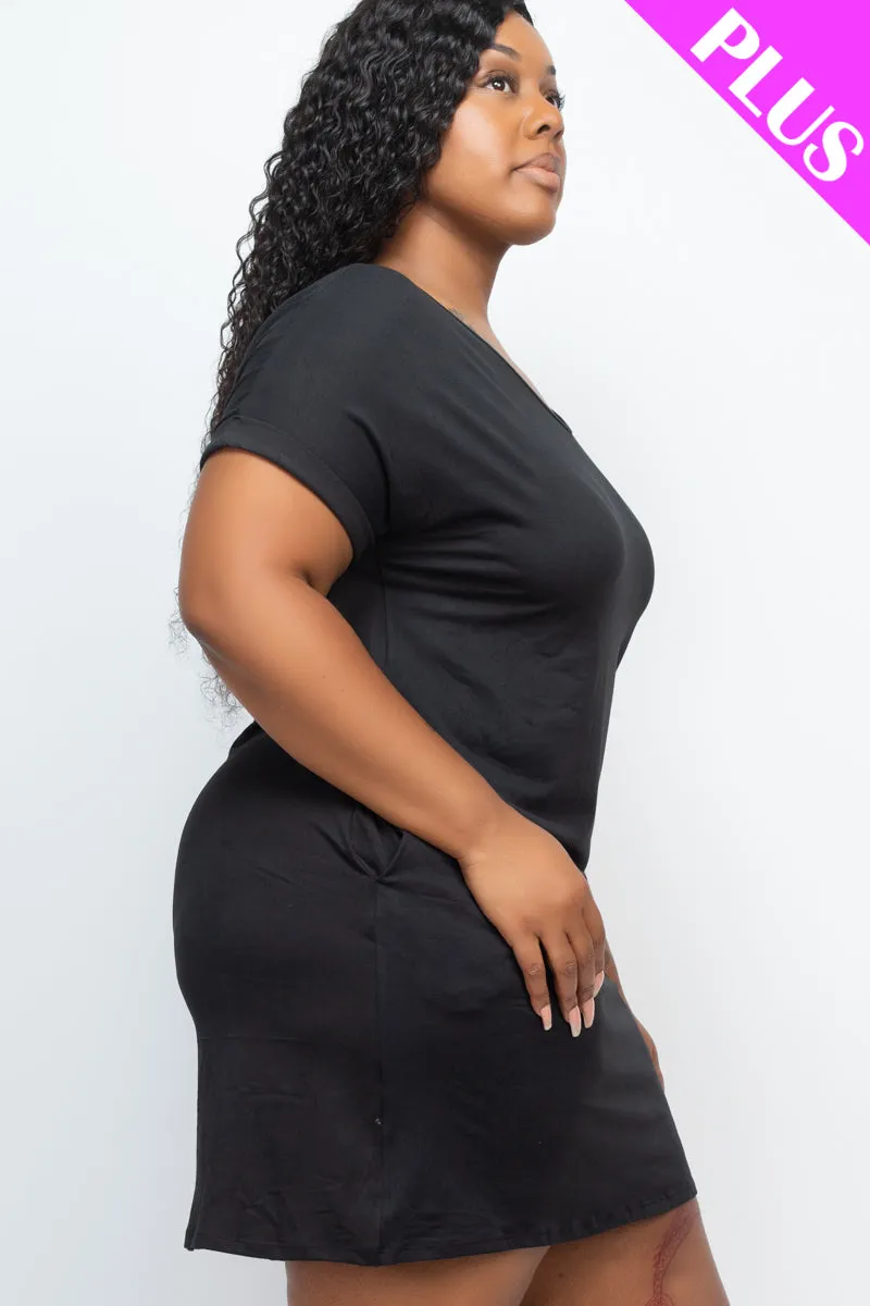 Plus Size Cap Sleeve Pocket Mini Dress (capella)