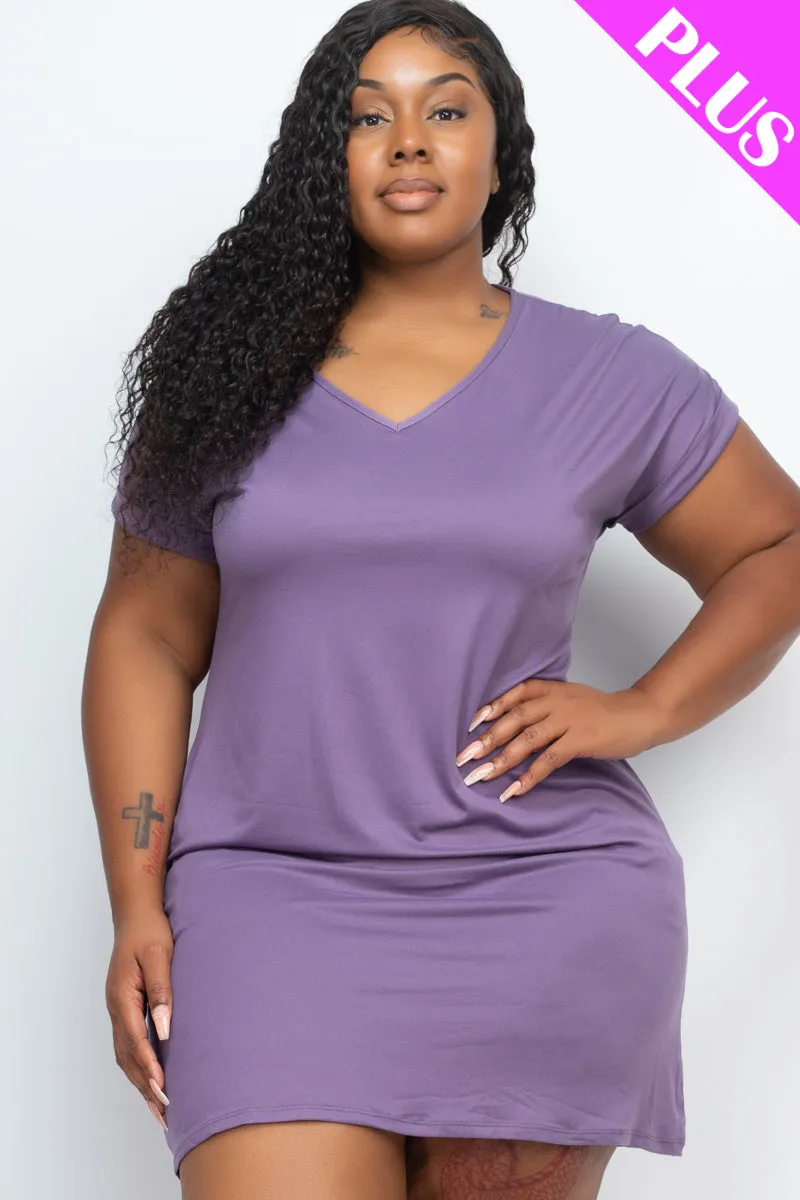 Plus Size Cap Sleeve Pocket Mini Dress (capella)