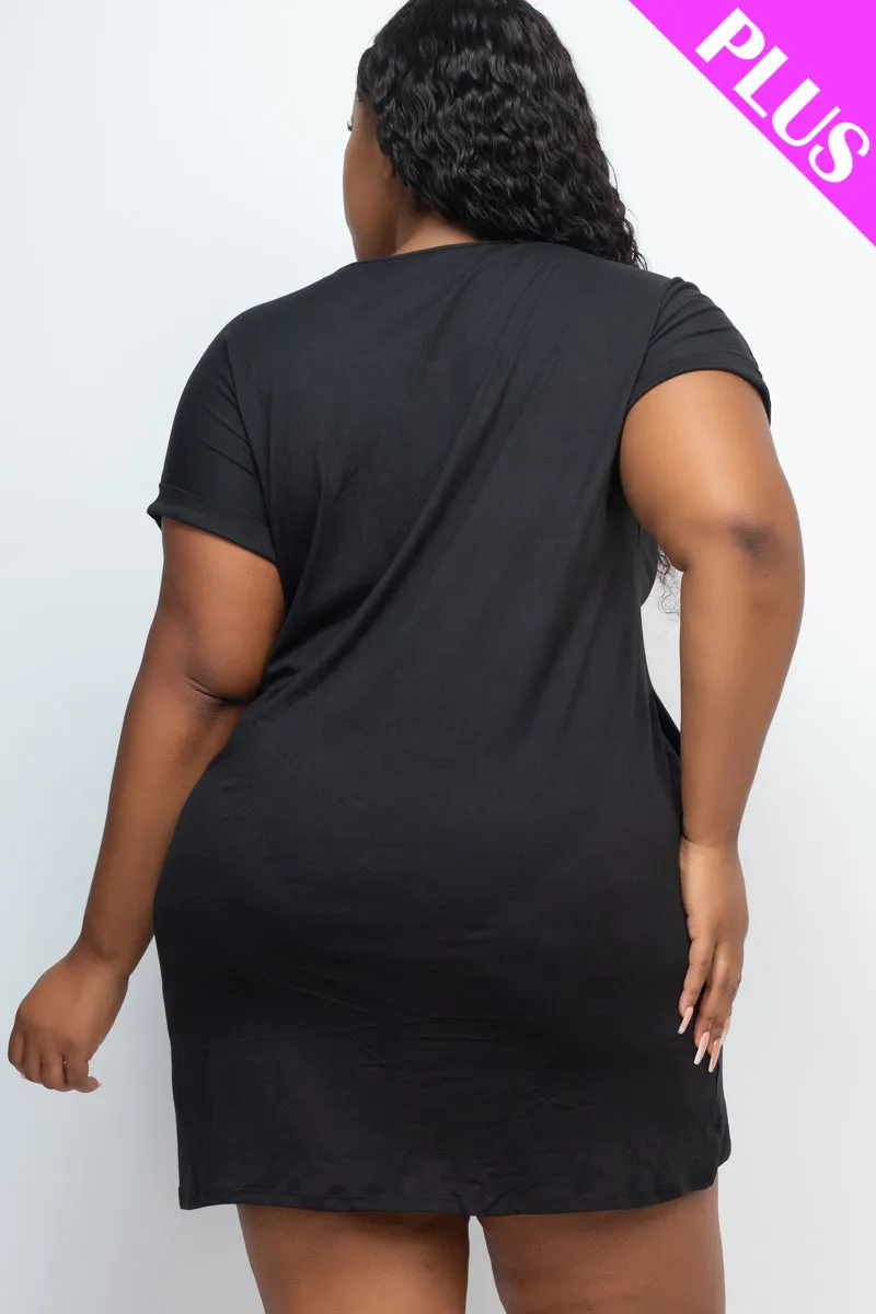 Plus Size Cap Sleeve Pocket Mini Dress (capella)