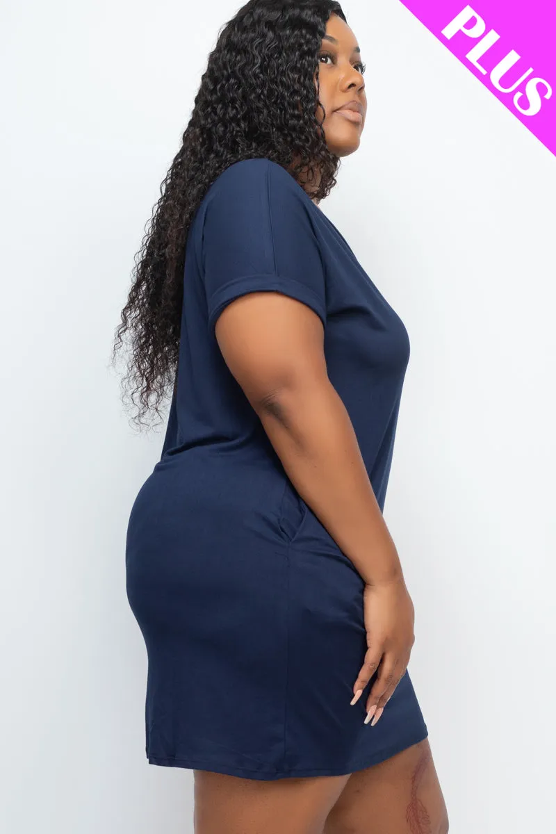 Plus Size Cap Sleeve Pocket Mini Dress (capella)