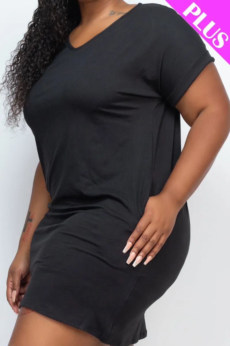 Plus Size Cap Sleeve Pocket Mini Dress (capella)
