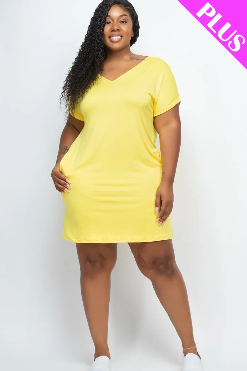 Plus Size Cap Sleeve Pocket Mini Dress (capella)
