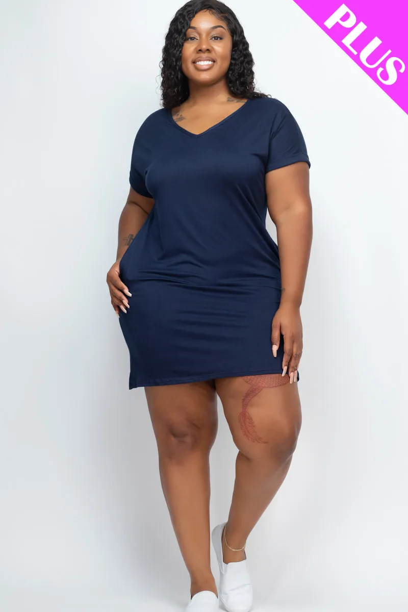 Plus Size Cap Sleeve Pocket Mini Dress (capella)