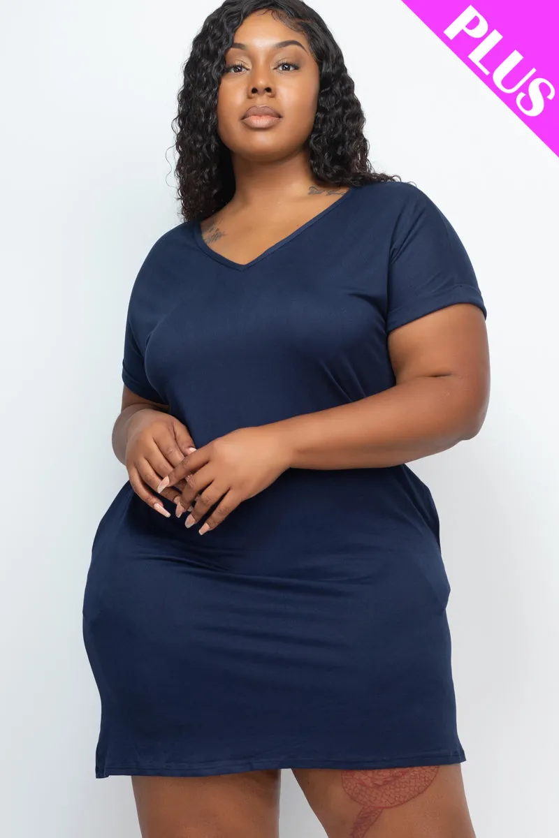 Plus Size Cap Sleeve Pocket Mini Dress (capella)