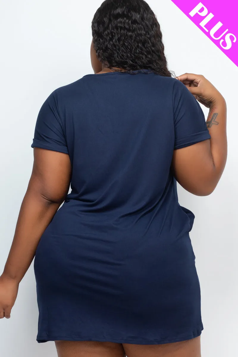 Plus Size Cap Sleeve Pocket Mini Dress