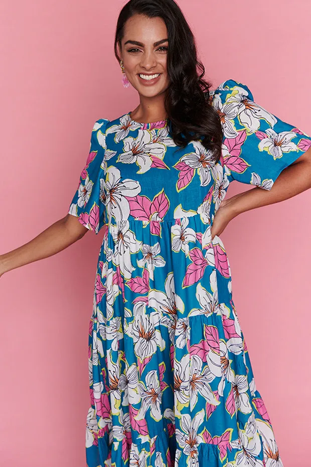 Saturn Teal Lillies Dress