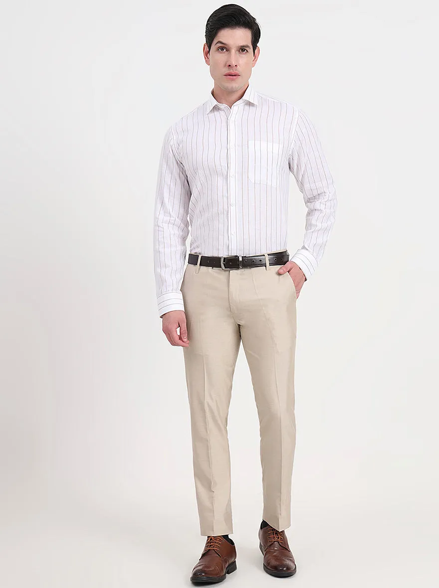 White & Brown Striped Regular Fit Formal Shirt | JadeBlue