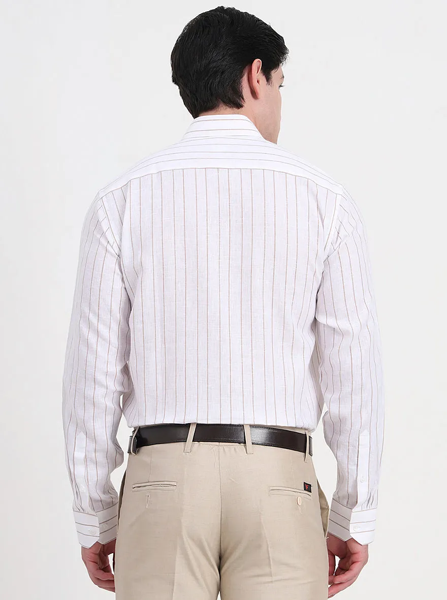 White & Brown Striped Regular Fit Formal Shirt | JadeBlue