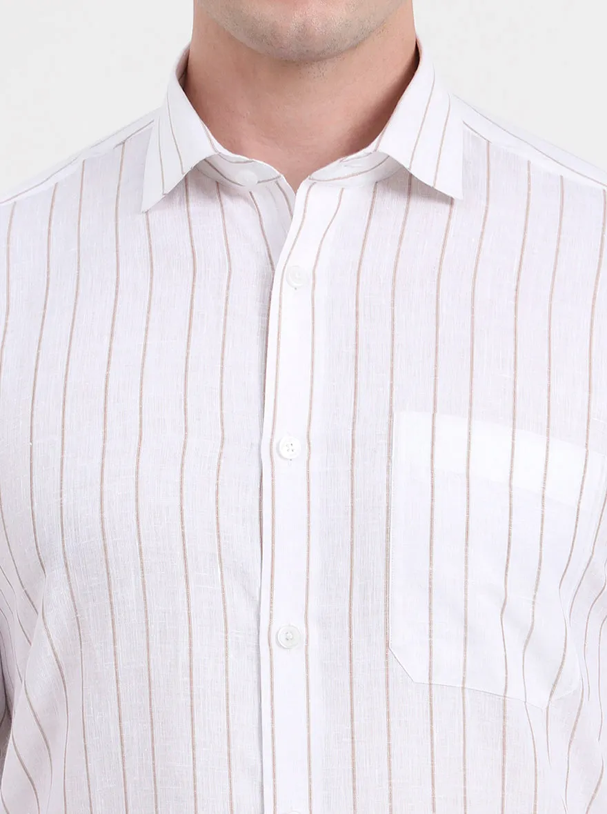 White & Brown Striped Regular Fit Formal Shirt | JadeBlue