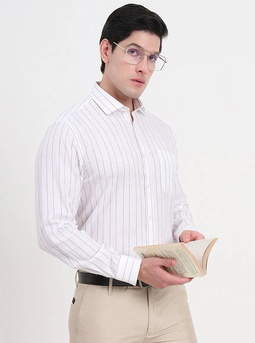 White & Brown Striped Regular Fit Formal Shirt | JadeBlue